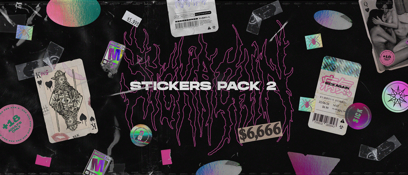 100多款潮流复古不干胶标签贴纸塑料保鲜膜PS设计素材合集 Full Stickers Pack_img_2