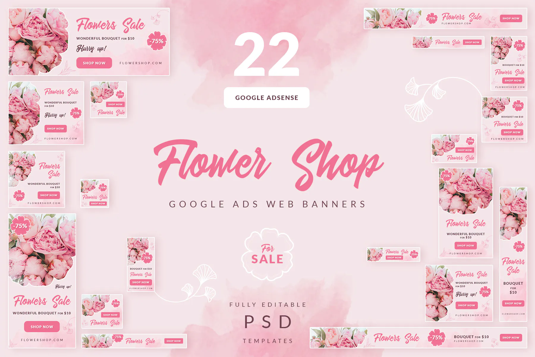 花店营销推广新媒体电商海报设计模板 Flower Shop Sale - Google Ads Web Banners_img_2