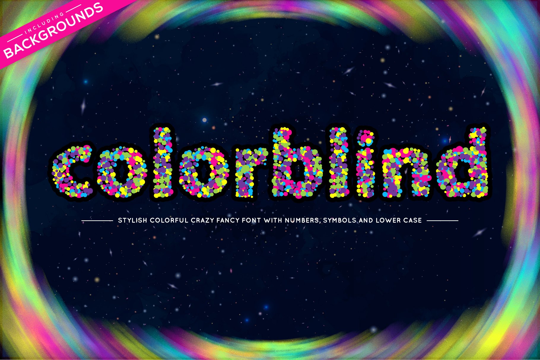 炫彩虹彩英文字母数字符号AI矢量设计素材 Colorblind OTF Colorful Font_img_2