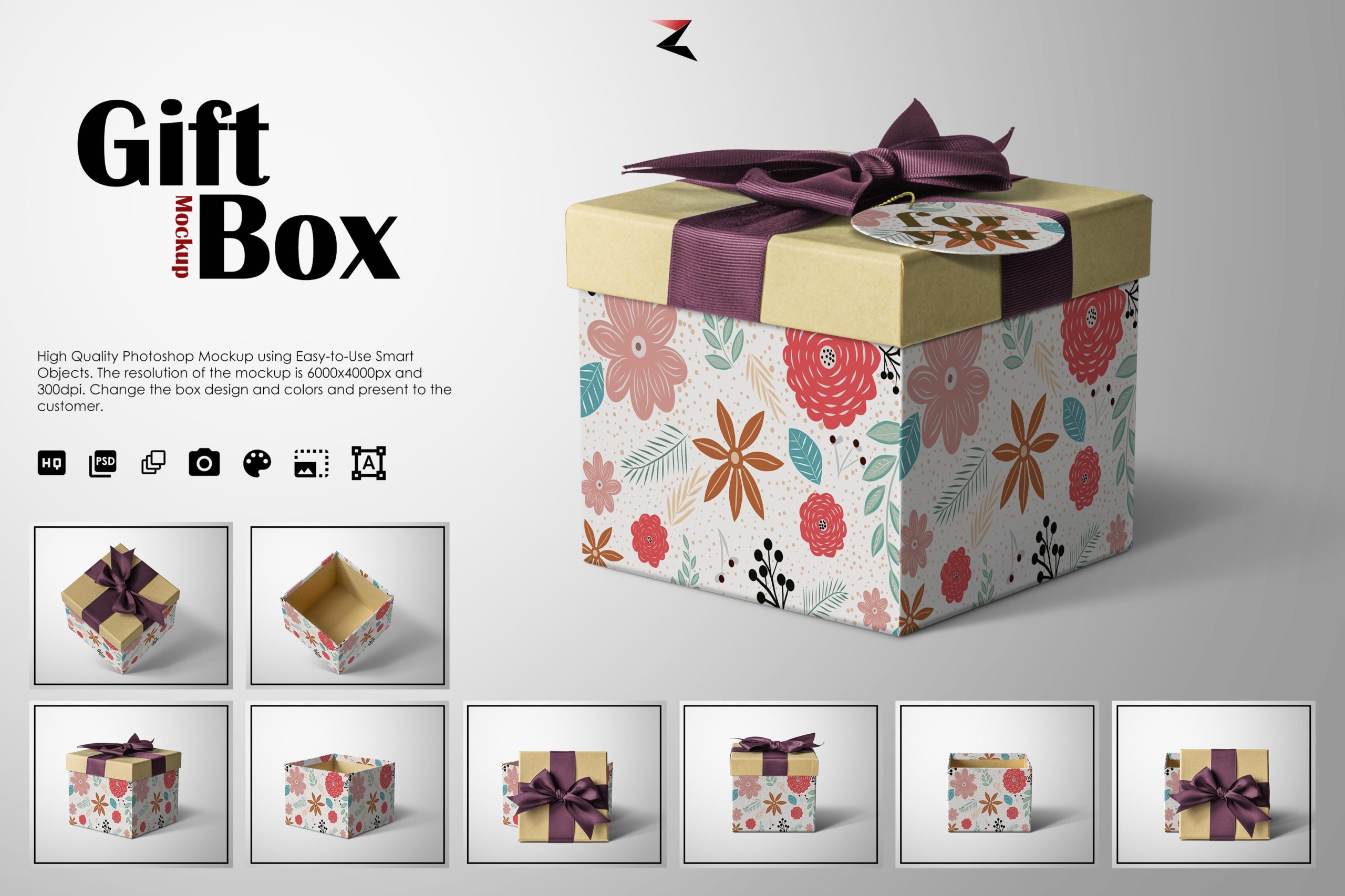 高质量礼品包装纸盒设计展示贴图样机模板 Gift Box Mockup 6K_img_2