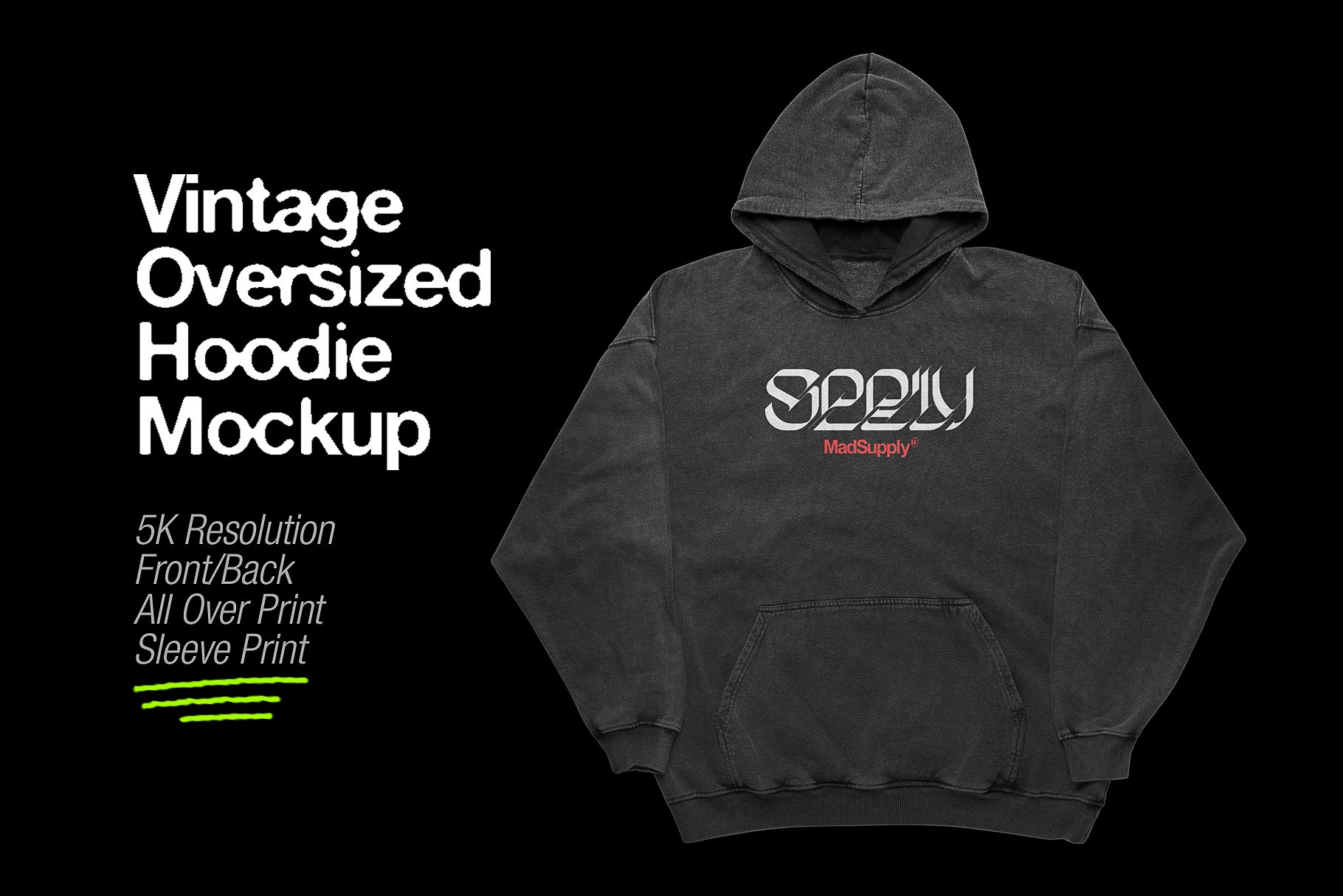 复古超大连衣帽卫衣印花图案设计展示贴图样机模板 Vintage Oversized Hoodie Mockup_img_2