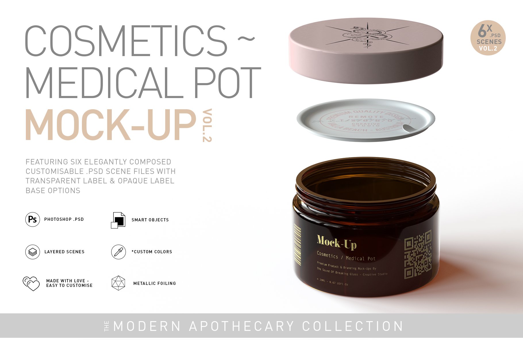 琥珀医用化妆品包装罐标签设计展示贴图样机模板 Cosmetic Medical Pot Mockup Vol.2_img_2