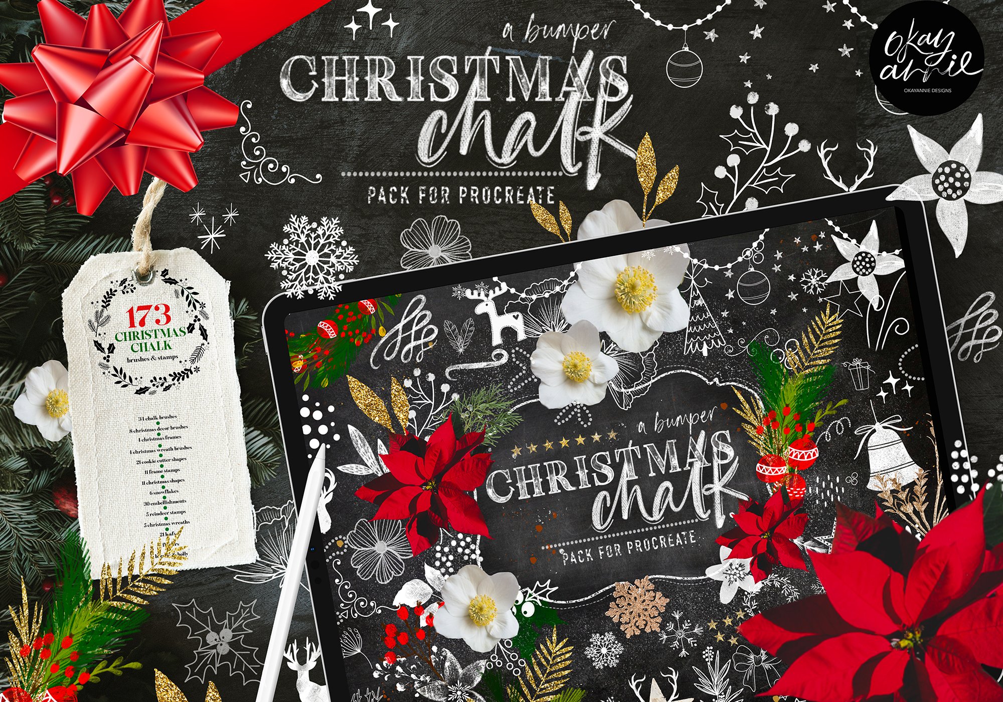 圣诞节主题粉笔绘画效果Precreate笔刷素材 Christmas Chalk Procreate Brushes_img_2