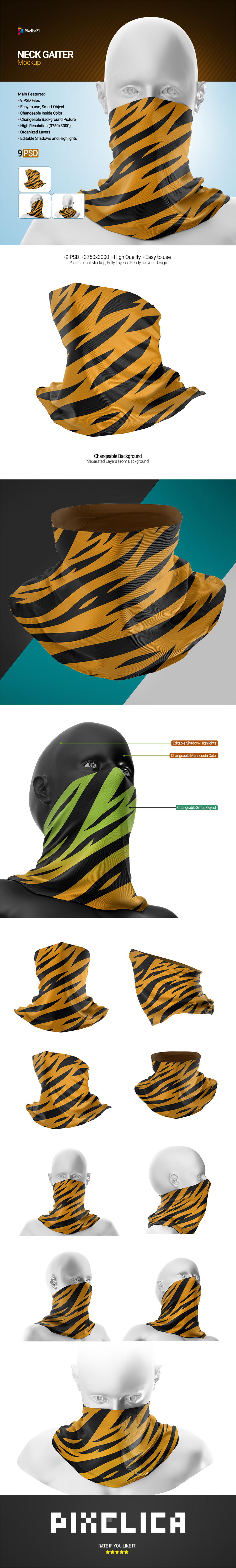 9款防护面罩围巾设计展示贴图样机模板 Neck Gaiter Mockup_img_4