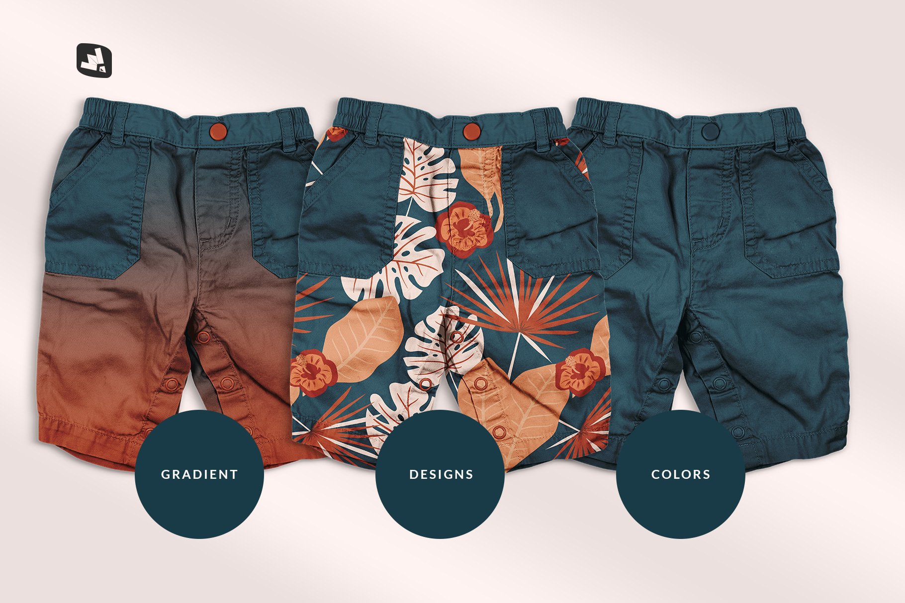 时尚婴儿工装短裤图案印花设计贴图样机 Trendy Infant Cargo Pants Mockup_img_2