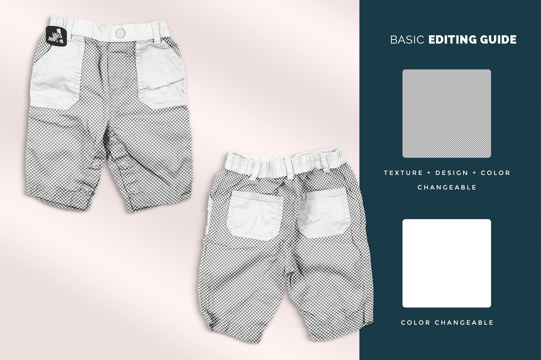 时尚婴儿工装短裤图案印花设计贴图样机 Trendy Infant Cargo Pants Mockup_img_2