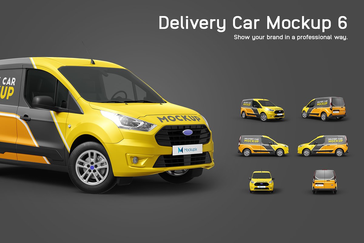 6款封闭送货货车面包车车身广告设计展示样机 Delivery Car Mockup 6_img_2