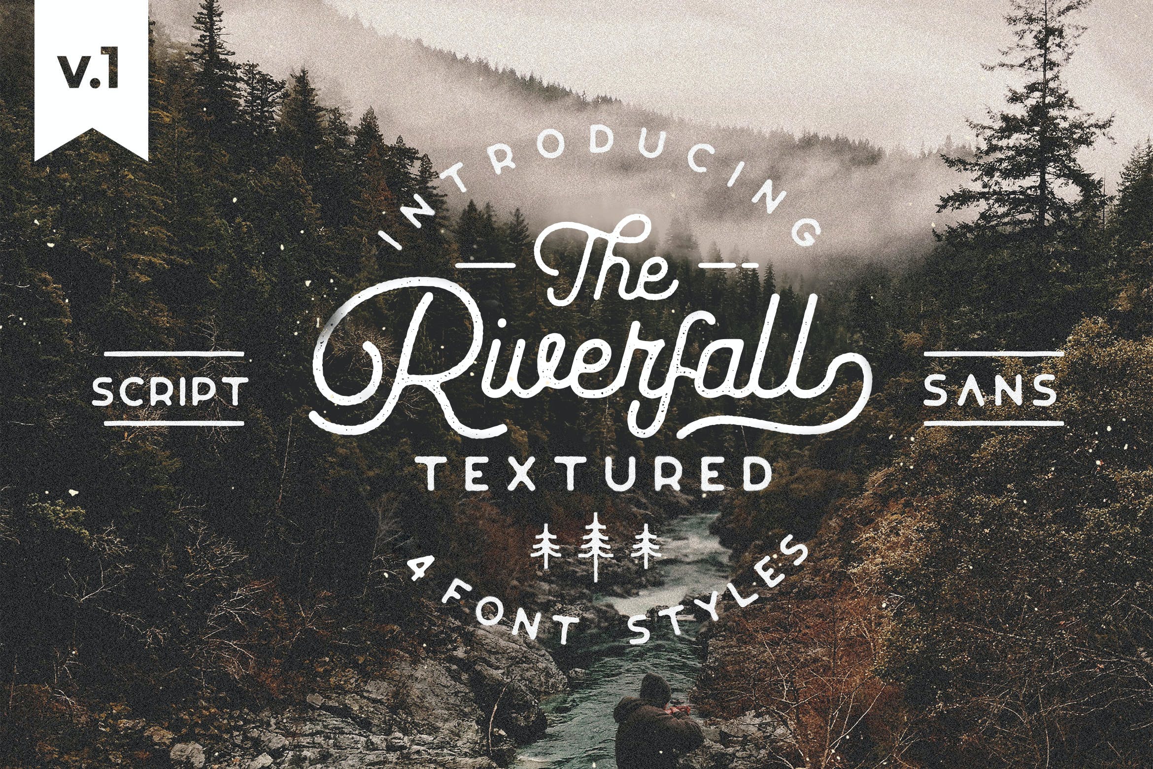 复古圆润杂志标题徽标Logo文字设计无衬线英文字体素材 Riverfall Rounded Textured Typeface_img_2