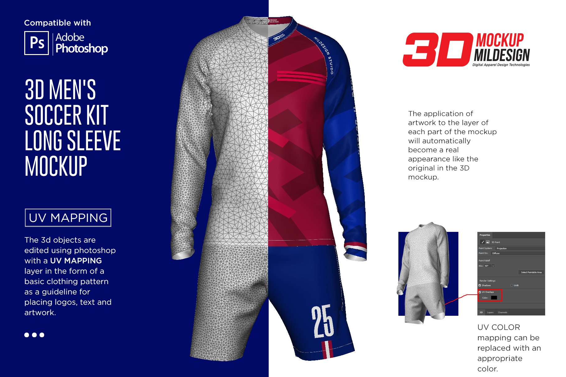 3D男士足球套件长袖球服印花图案设计动态展示样机模板 3D Mens Soccer Kit Long Sleeve_img_2