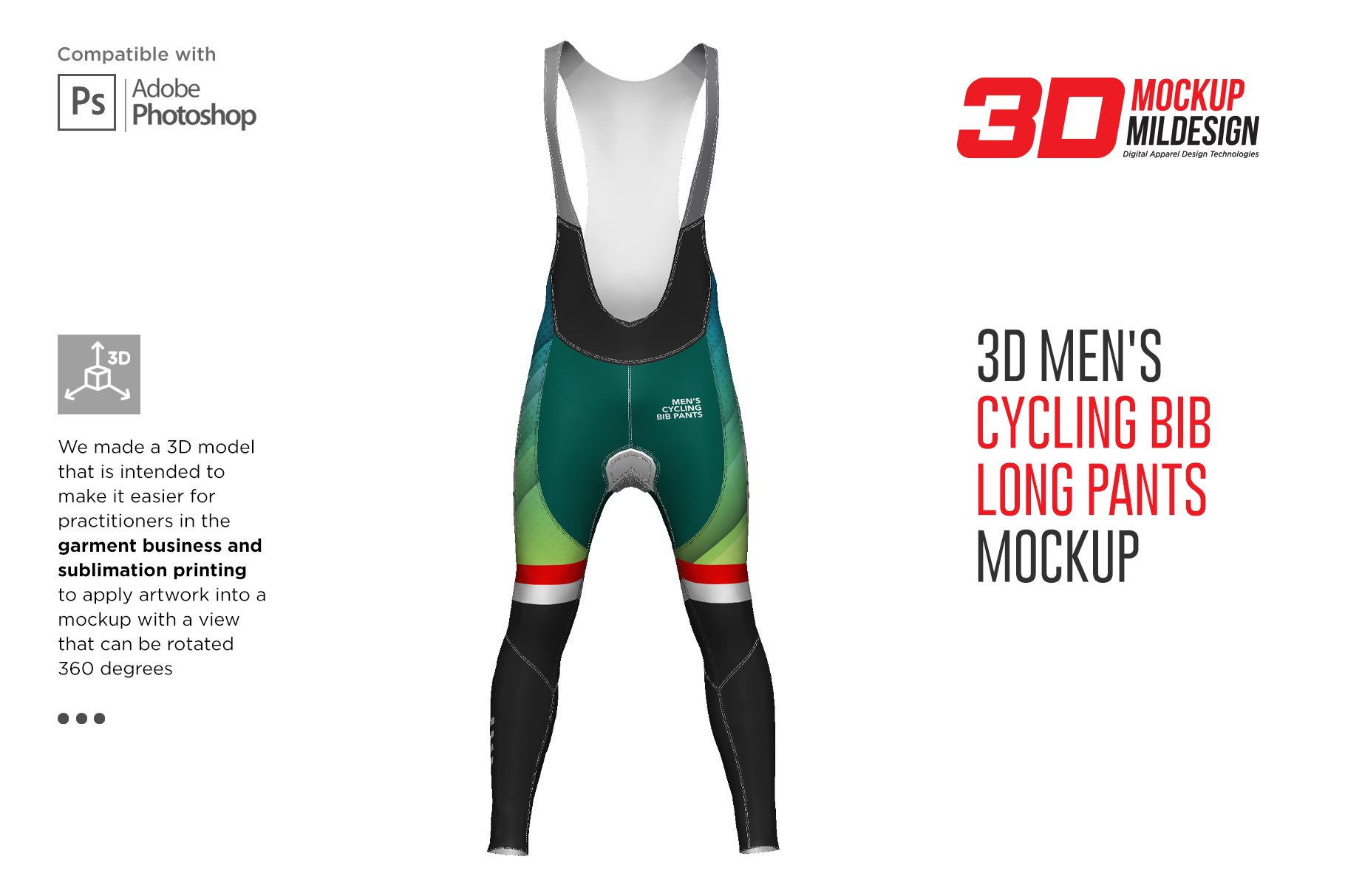 3D自行车背带裤长裤印花图案设计动态展示样机 3D Cycling Bib Long Pants Mockup_img_2