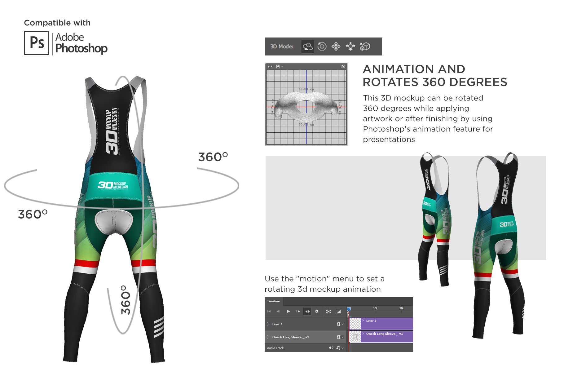 3D自行车背带裤长裤印花图案设计动态展示样机 3D Cycling Bib Long Pants Mockup_img_2