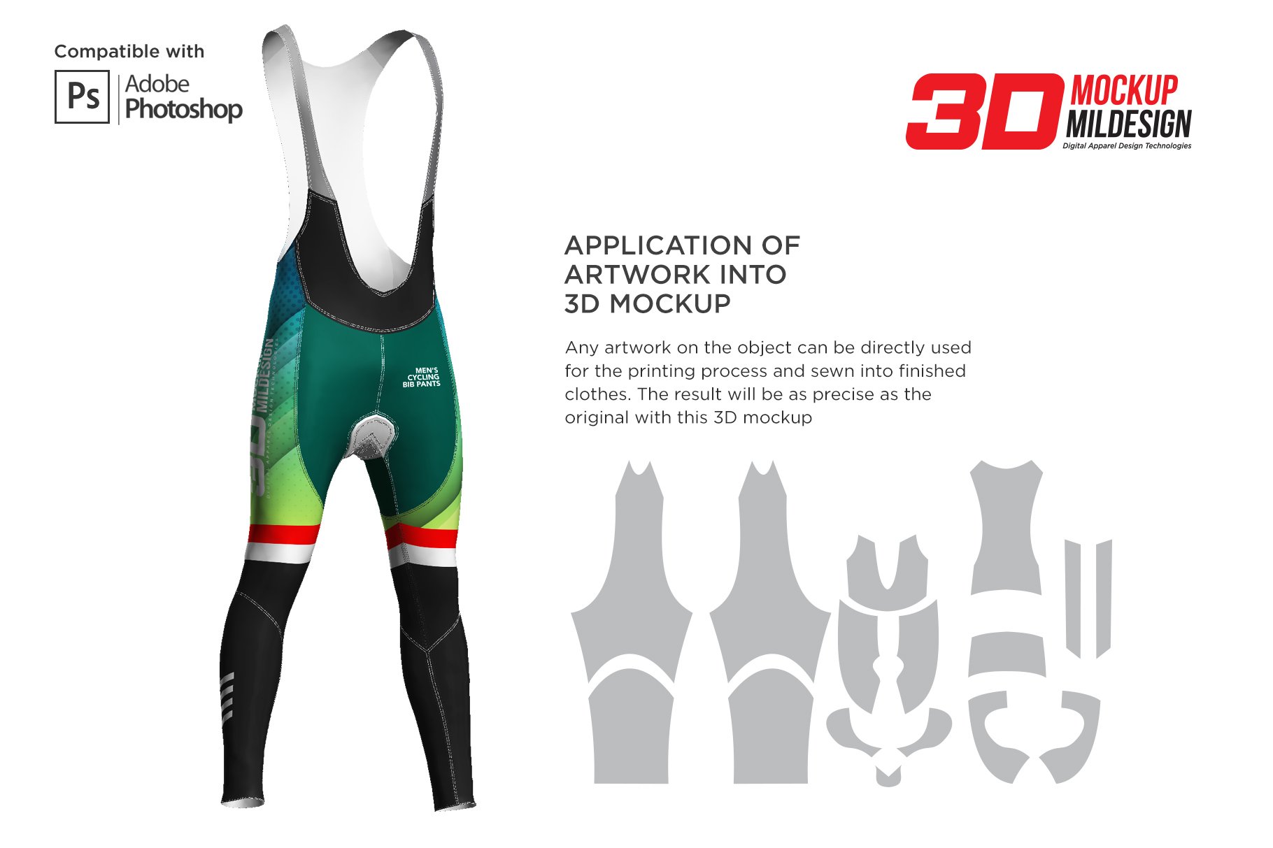 3D自行车背带裤长裤印花图案设计动态展示样机 3D Cycling Bib Long Pants Mockup_img_2