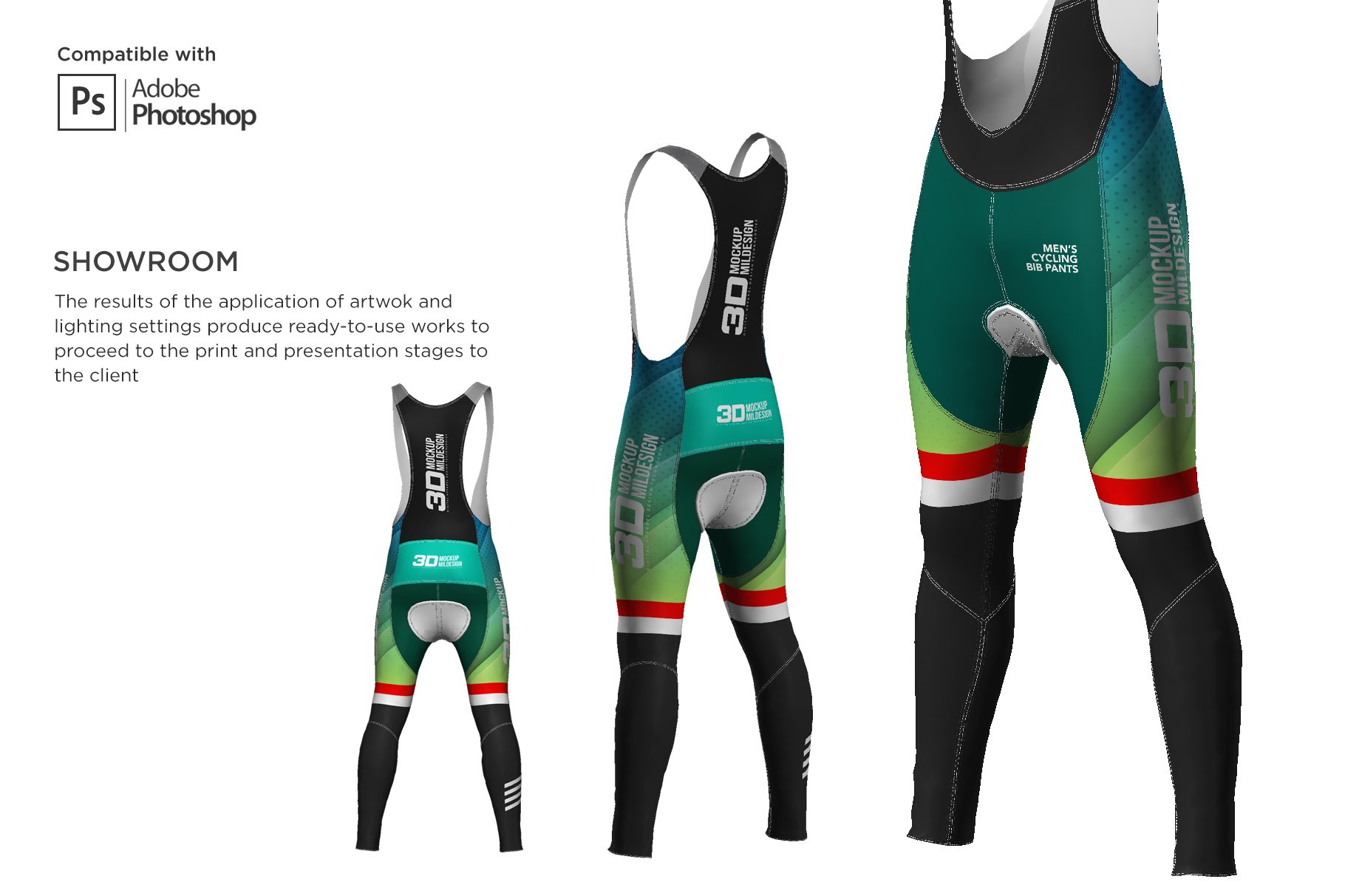 3D自行车背带裤长裤印花图案设计动态展示样机 3D Cycling Bib Long Pants Mockup_img_2