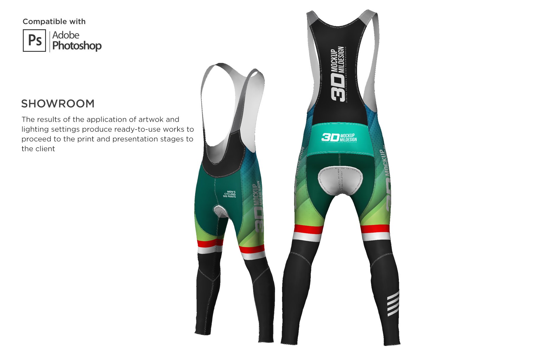 3D自行车背带裤长裤印花图案设计动态展示样机 3D Cycling Bib Long Pants Mockup_img_2