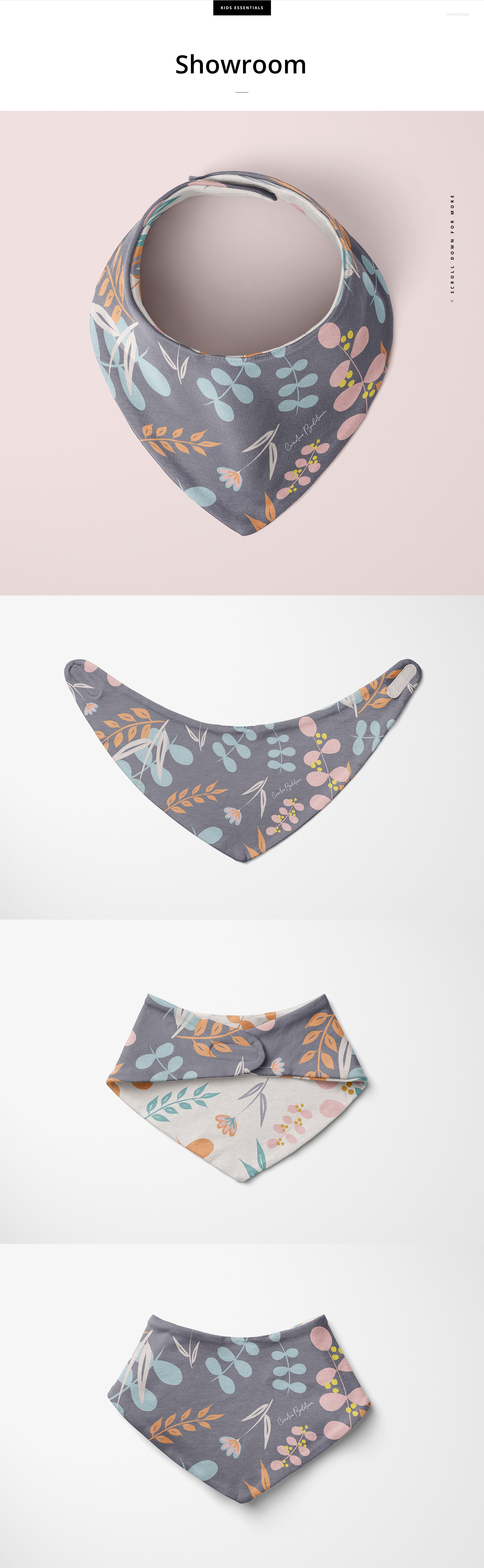 婴儿头巾围兜印花图案设计展示样机合集 Baby Bandana Bib Mockup Set_img_2