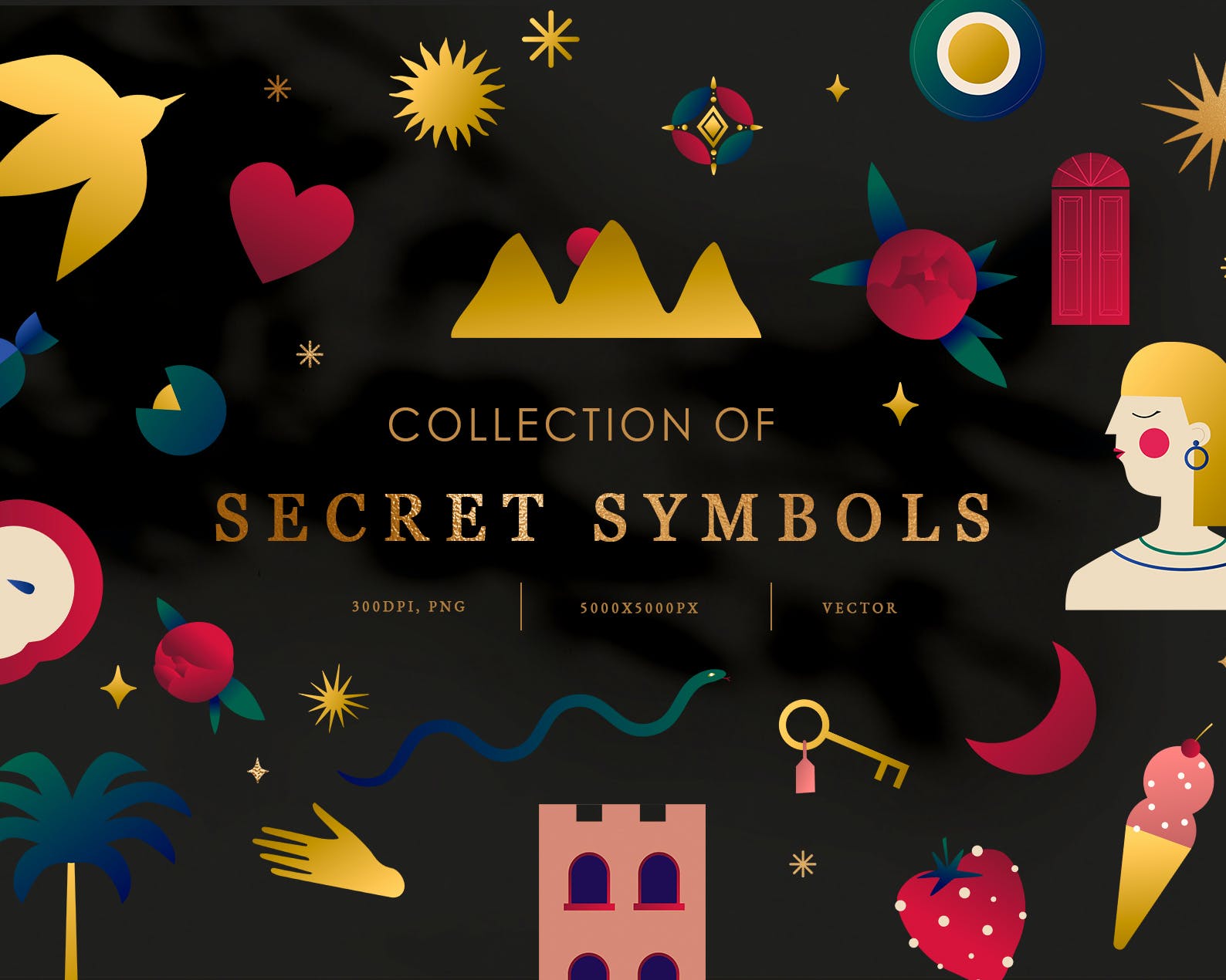 115款金色天体符号图标剪贴画PNG免抠图片设计素材 Secret Symbols Vector Logo Icon Set_img_2