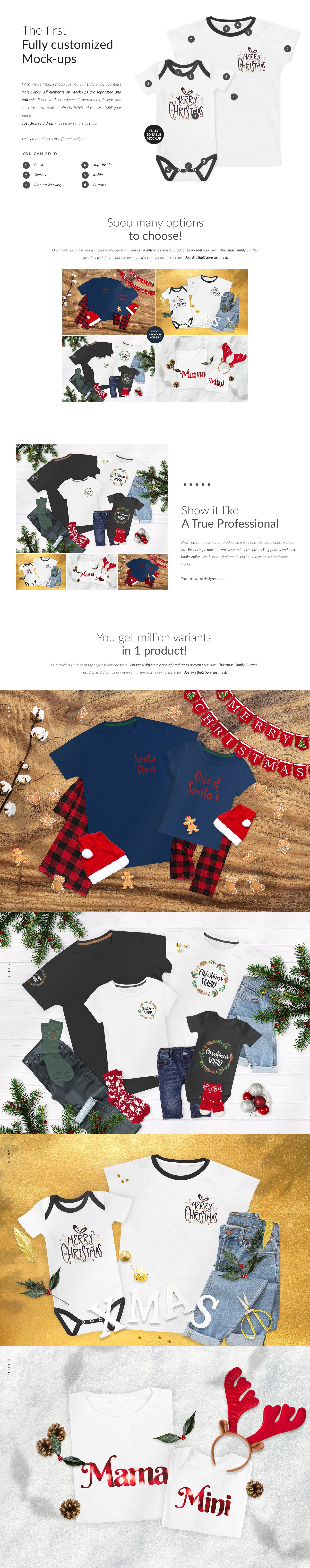 逼真圣诞节家庭半袖T恤图案印花设计展示贴图样机 Christmas Family T-shirts Mockups_img_2