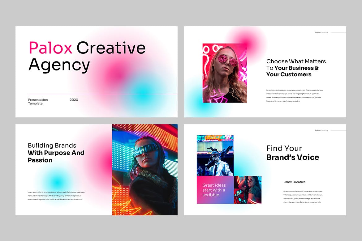 现代赛博朋克主题品牌业务策划演示文稿设计模板 PALOX - Creative Agency Powerpoint Template_img_2