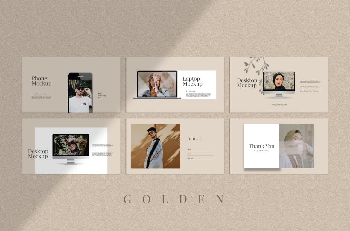 金色时尚服装作品集演示文稿设计模板 Golden Fashion Powerpoint Templates_img_2