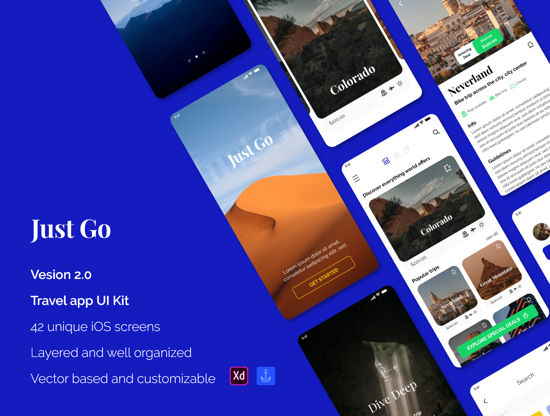 极简旅行摄影APP应用程序界面设计UI套件 Just Go 2.0 Travel App - UI Kit_img_2