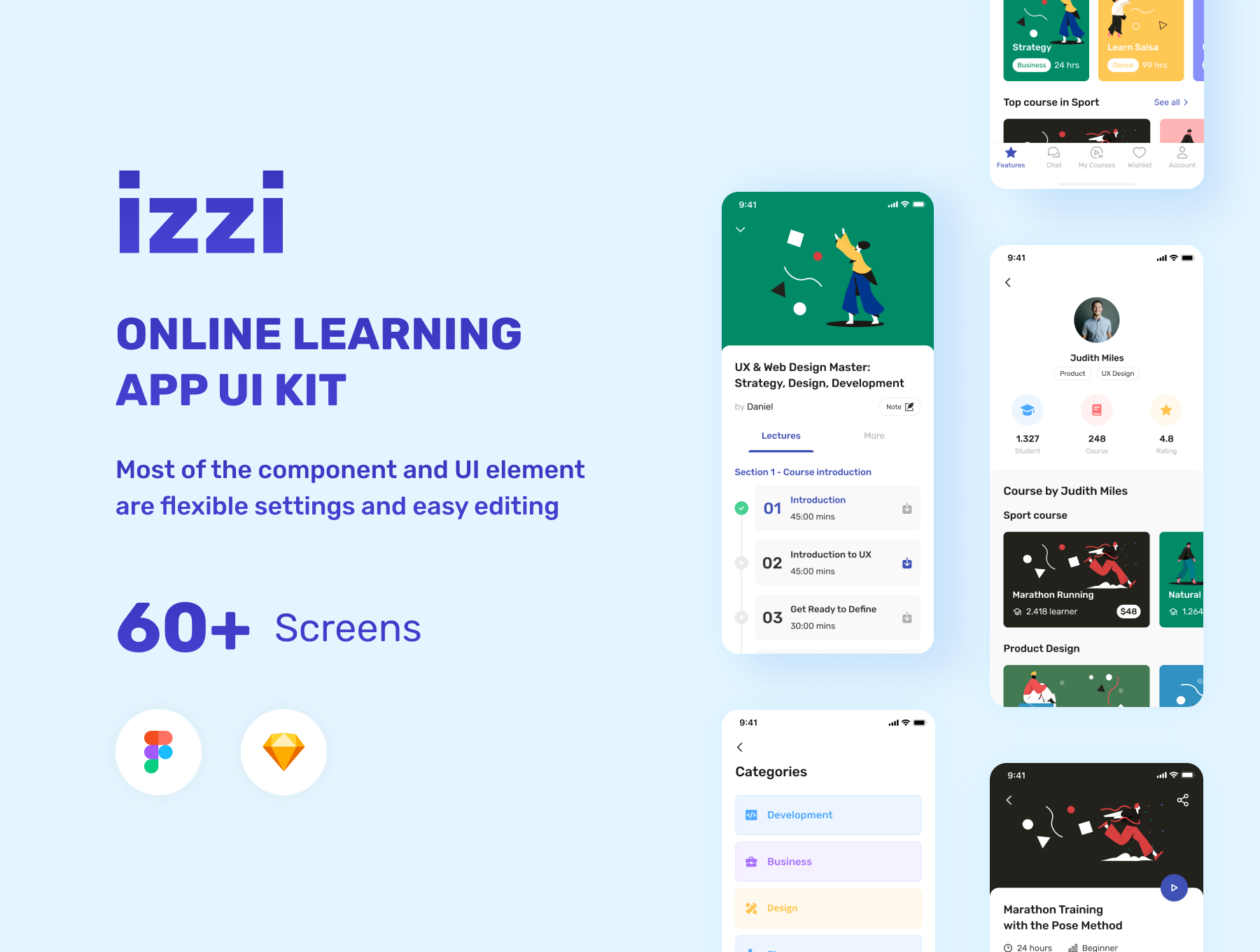 简洁在线学习教育APP应用程序界面设计UI套件素材 izzi - Online Learning App UI Kit_img_2