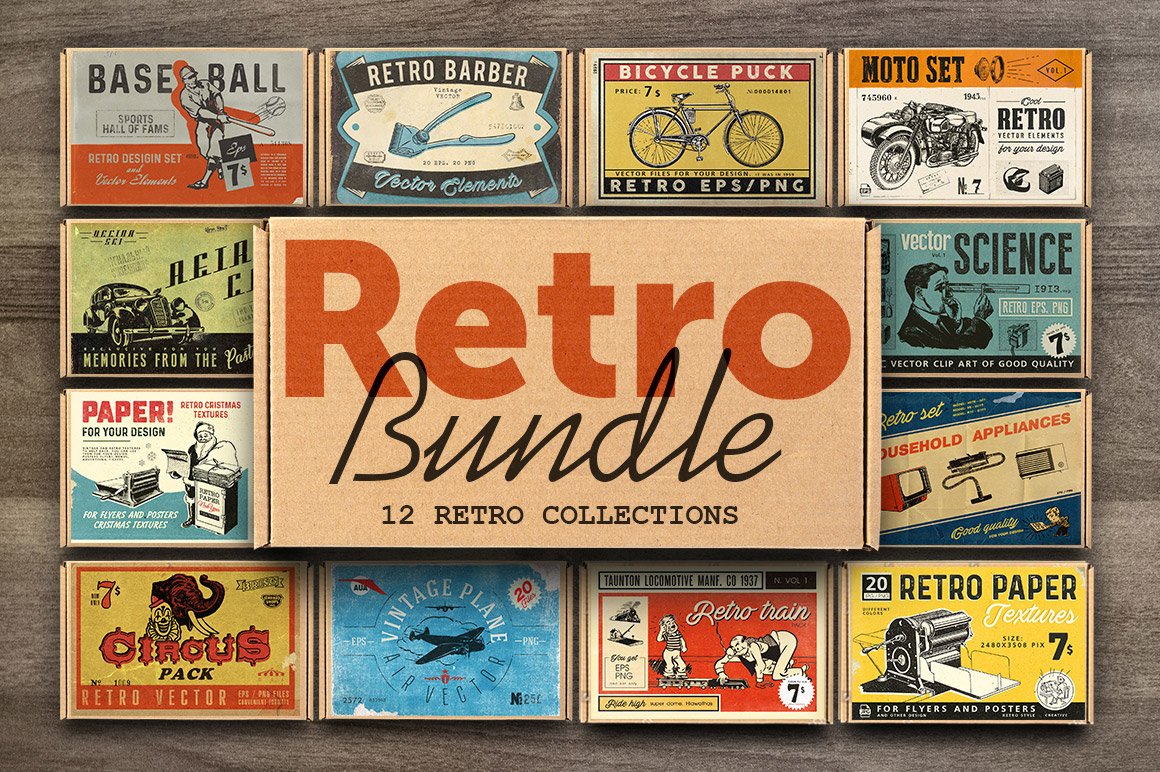 潮流老旧复古元素平面海报背景装饰图案设计素材 Retro Bundle_img_2