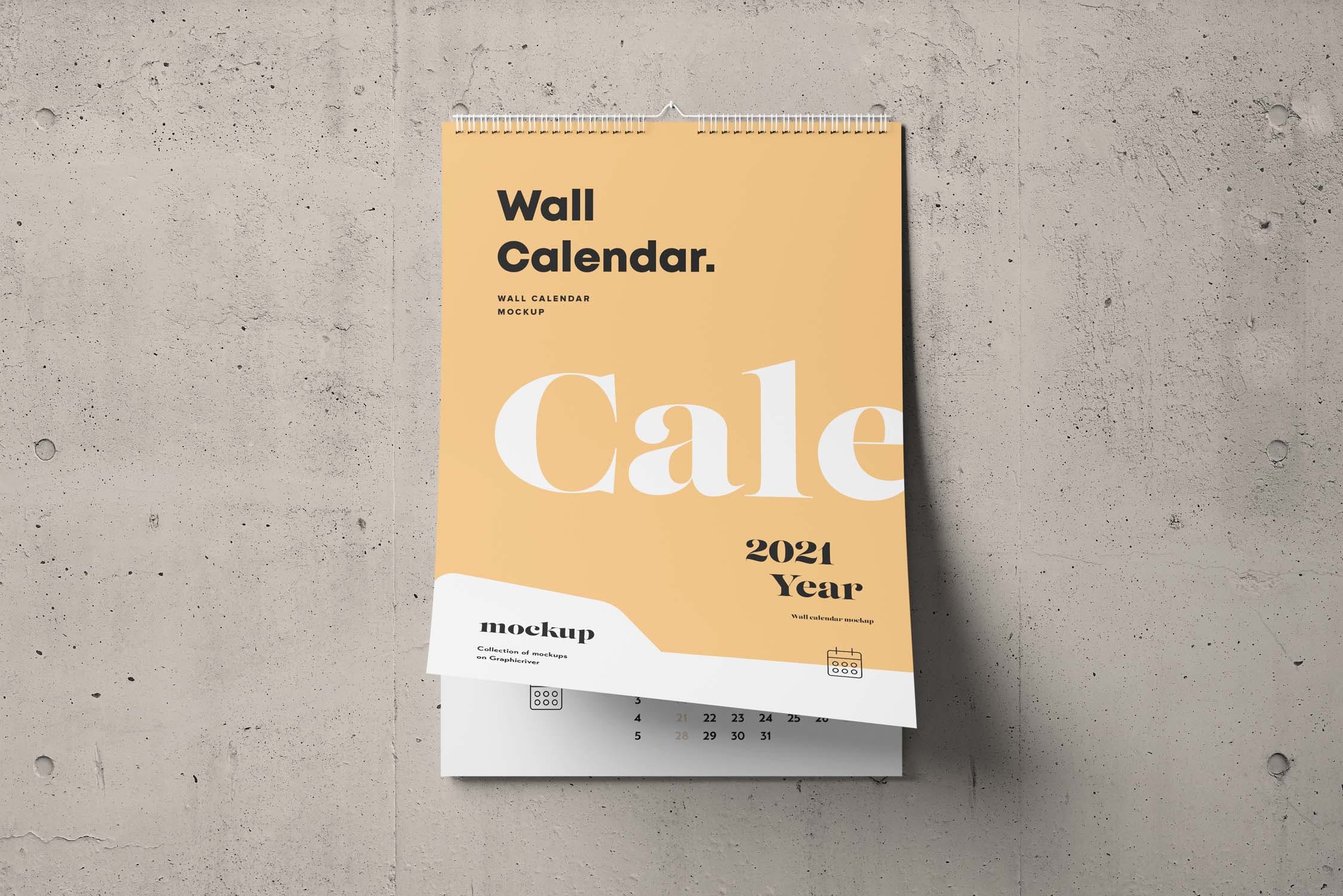 高品质2021新年台历日历挂历设计VI样机展示模型 Wall Calendar Mockup V1_img_2