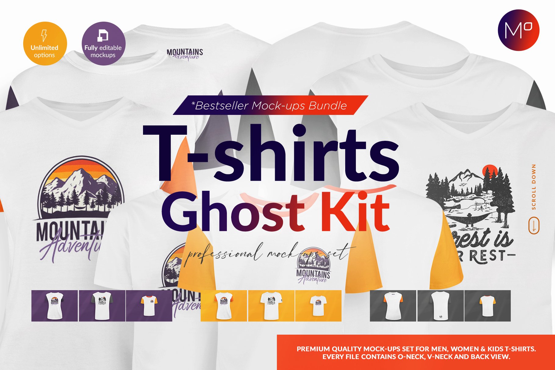 时尚半袖T恤图案印花设计展示样机模板素材 Ghost T-shirts Designer Kit Mockups_img_2