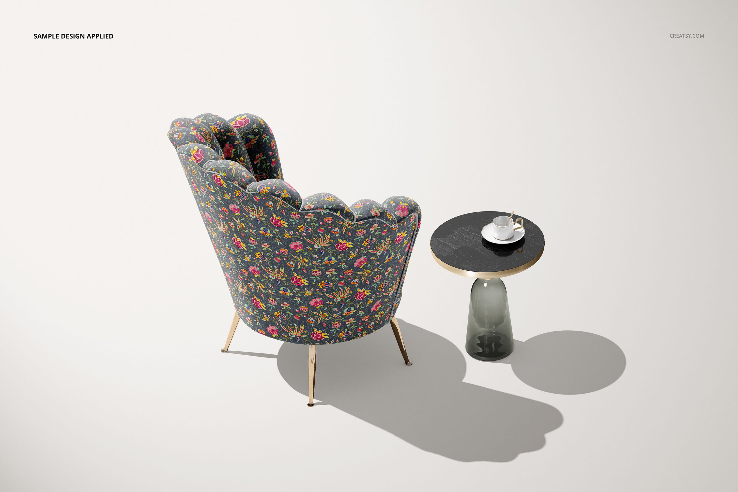 天鹅丝绒贝壳扶手椅面料印花图案设计展示样机模板合集 Velvet Shell Armchair Mockup Set_img_2