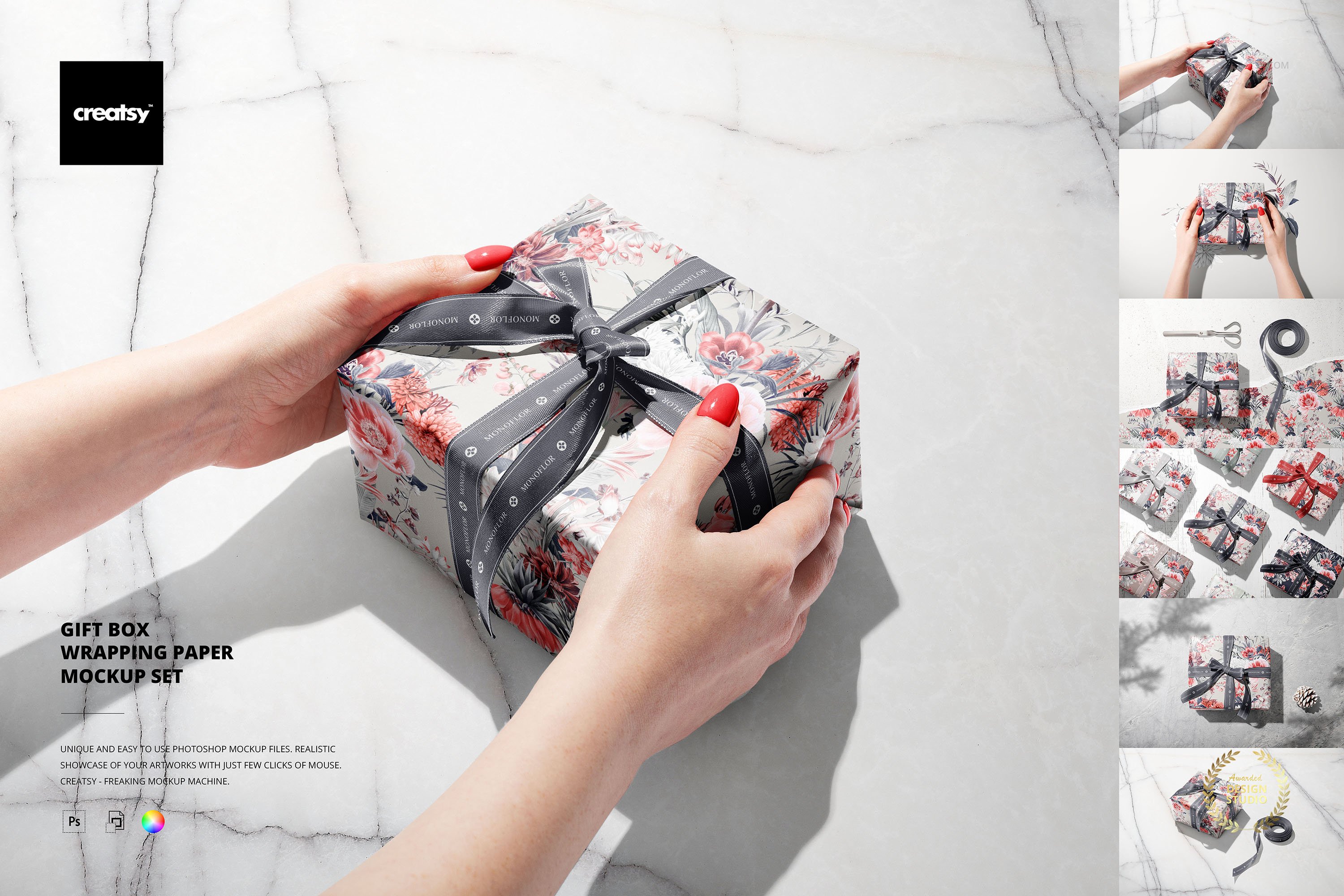 时尚礼品盒包装纸设计展示贴图样机合集 Gift Box Wrapping Paper Mockup Set_img_2