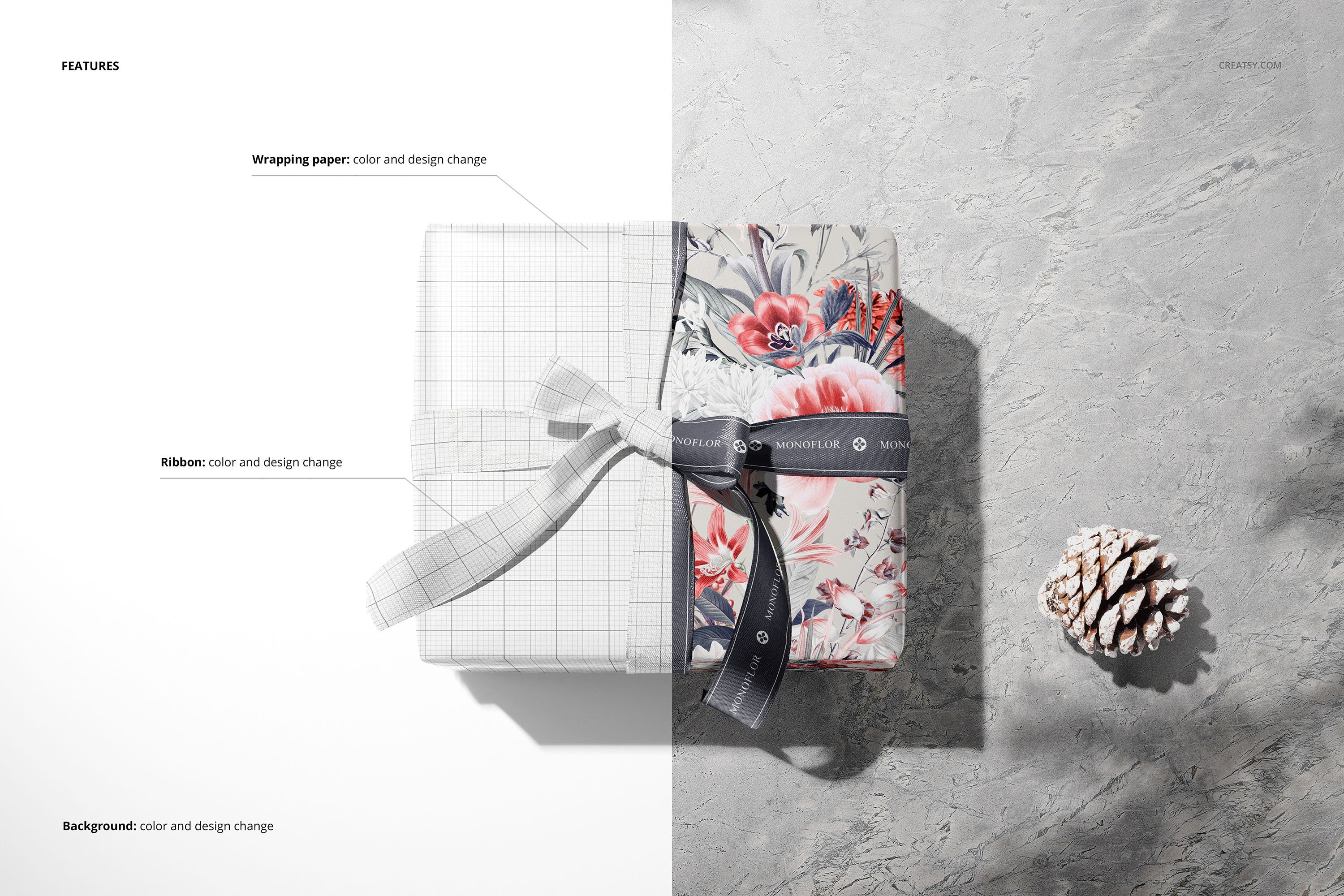 时尚礼品盒包装纸设计展示贴图样机合集 Gift Box Wrapping Paper Mockup Set_img_2