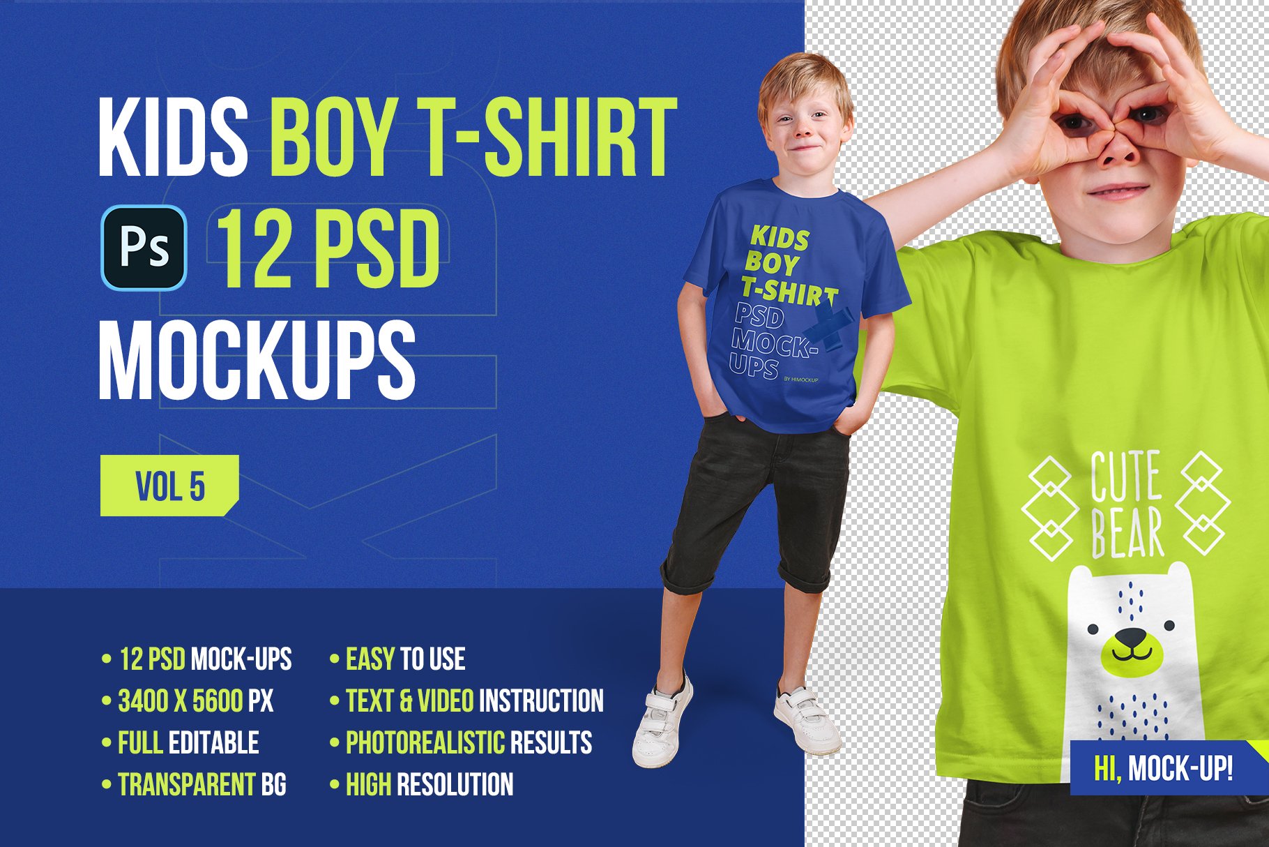 12款儿童男孩T恤半袖设计展示贴图PSD样机模板 Kids Boy T-Shirt PSD Mockups Vol5_img_2