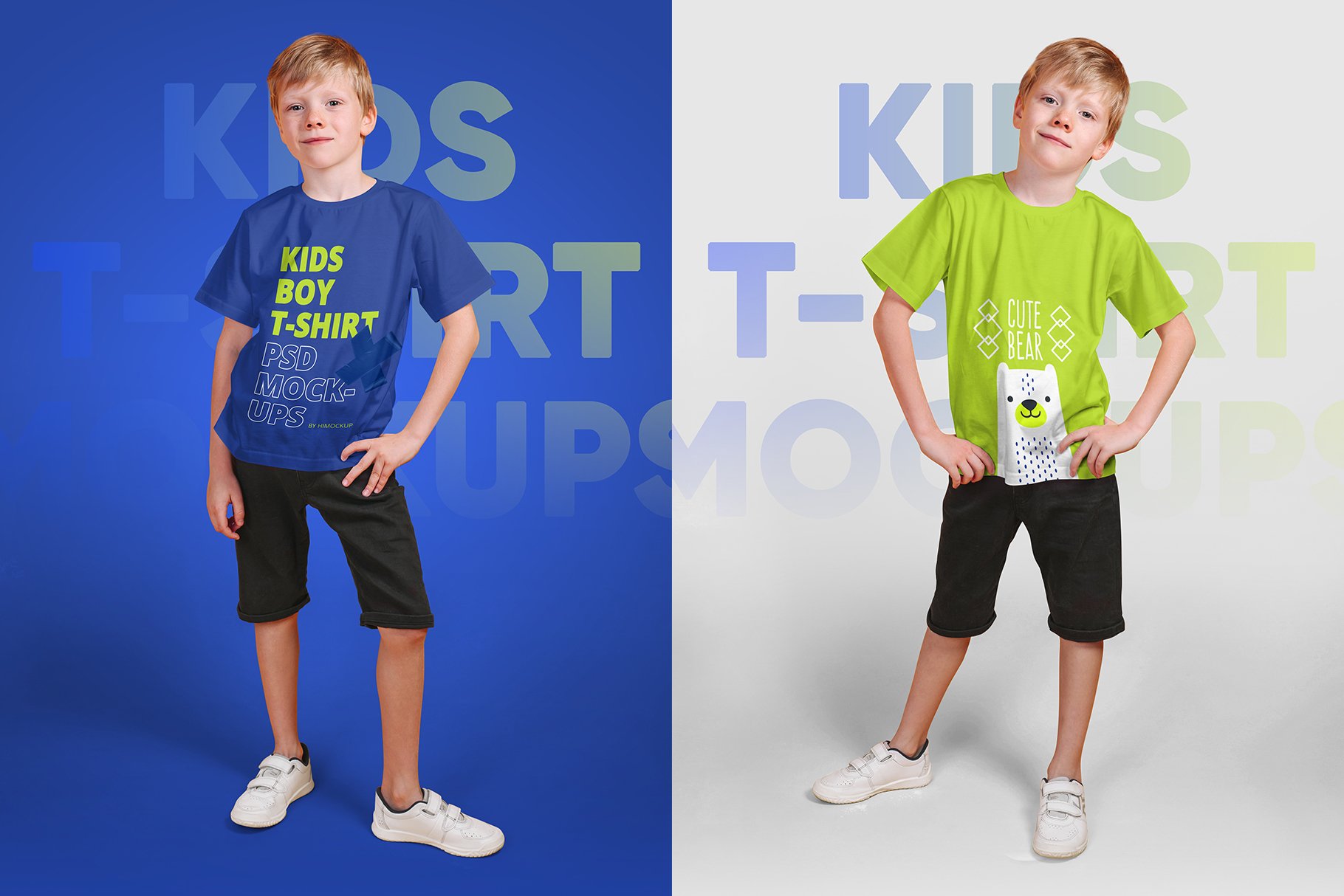 12款儿童男孩T恤半袖设计展示贴图PSD样机模板 Kids Boy T-Shirt PSD Mockups Vol5_img_2