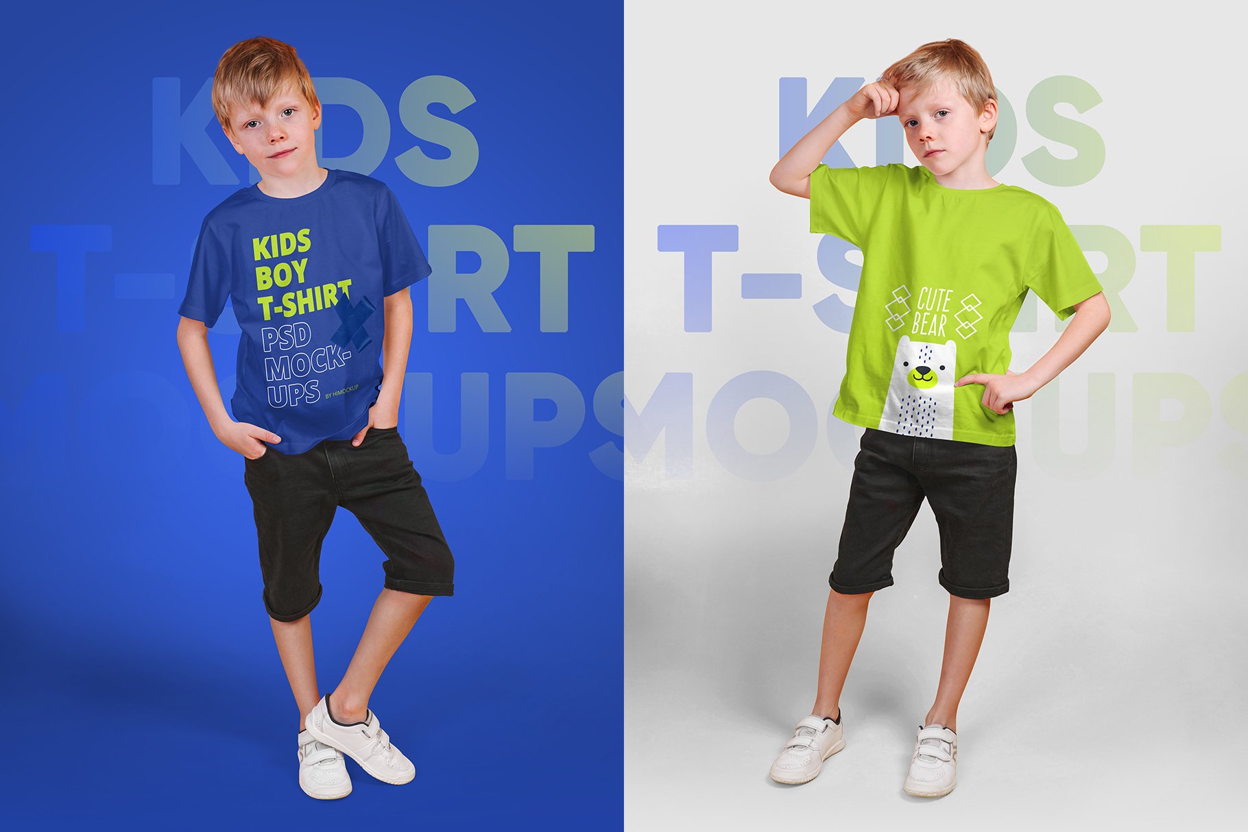 12款儿童男孩T恤半袖设计展示贴图PSD样机模板 Kids Boy T-Shirt PSD Mockups Vol5_img_2