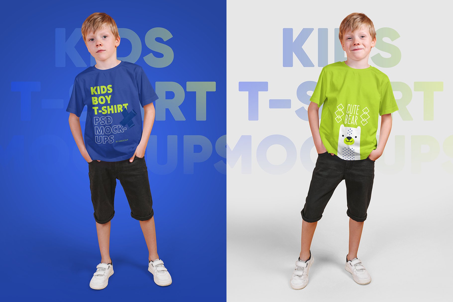 12款儿童男孩T恤半袖设计展示贴图PSD样机模板 Kids Boy T-Shirt PSD Mockups Vol5_img_2