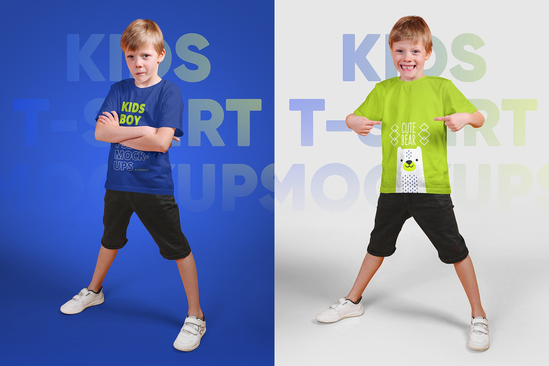 12款儿童男孩T恤半袖设计展示贴图PSD样机模板 Kids Boy T-Shirt PSD Mockups Vol5_img_2