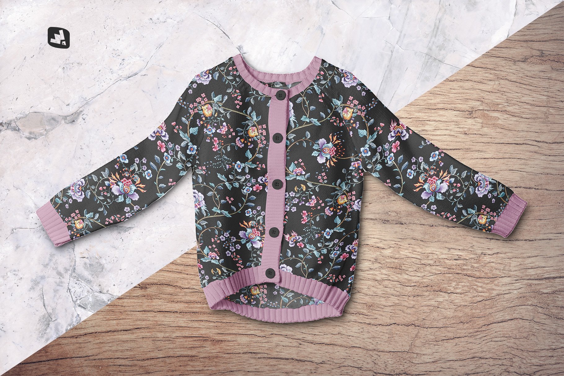 冬季婴儿毛衣印花图案设计展示样机模板 Top View Baby Sweater Mockup_img_2