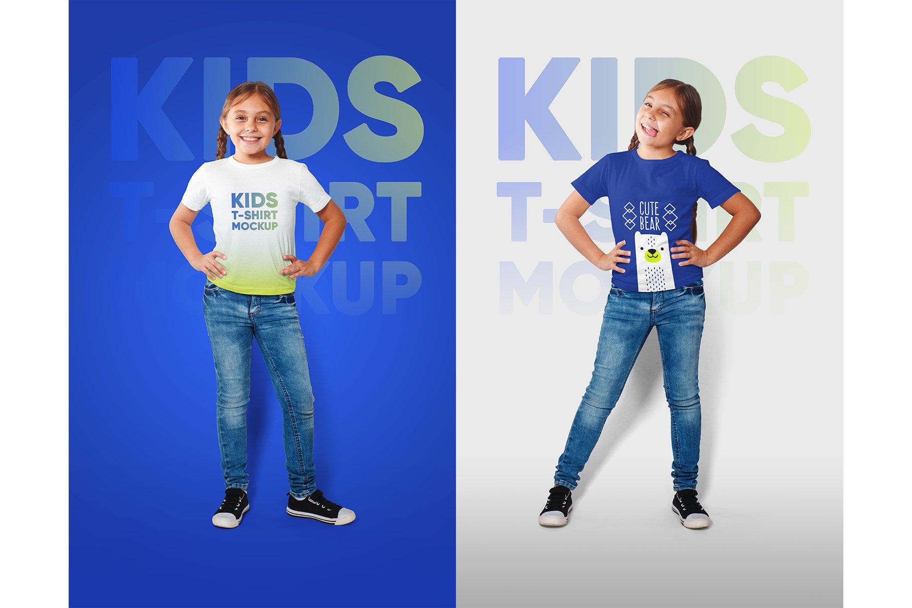 14款高清儿童女孩半袖T恤印花图案设计展示贴图样机 Kids Girl T-Shirt Mockups Vol2 Part2_img_2