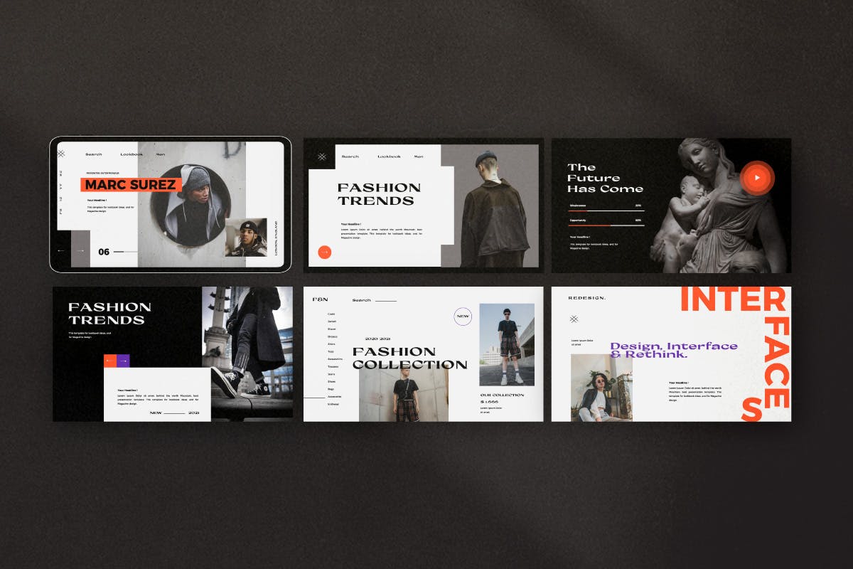 时尚潮流服装摄影作品集幻灯片设计模板 Factory - Urban Fashion Powerpoint Templates_img_2