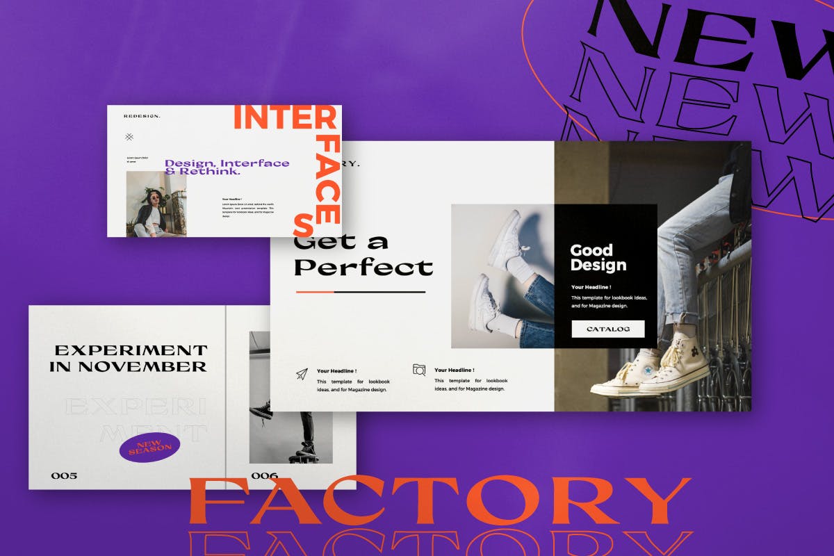 时尚潮流服装摄影作品集幻灯片设计模板 Factory - Urban Fashion Powerpoint Templates_img_2