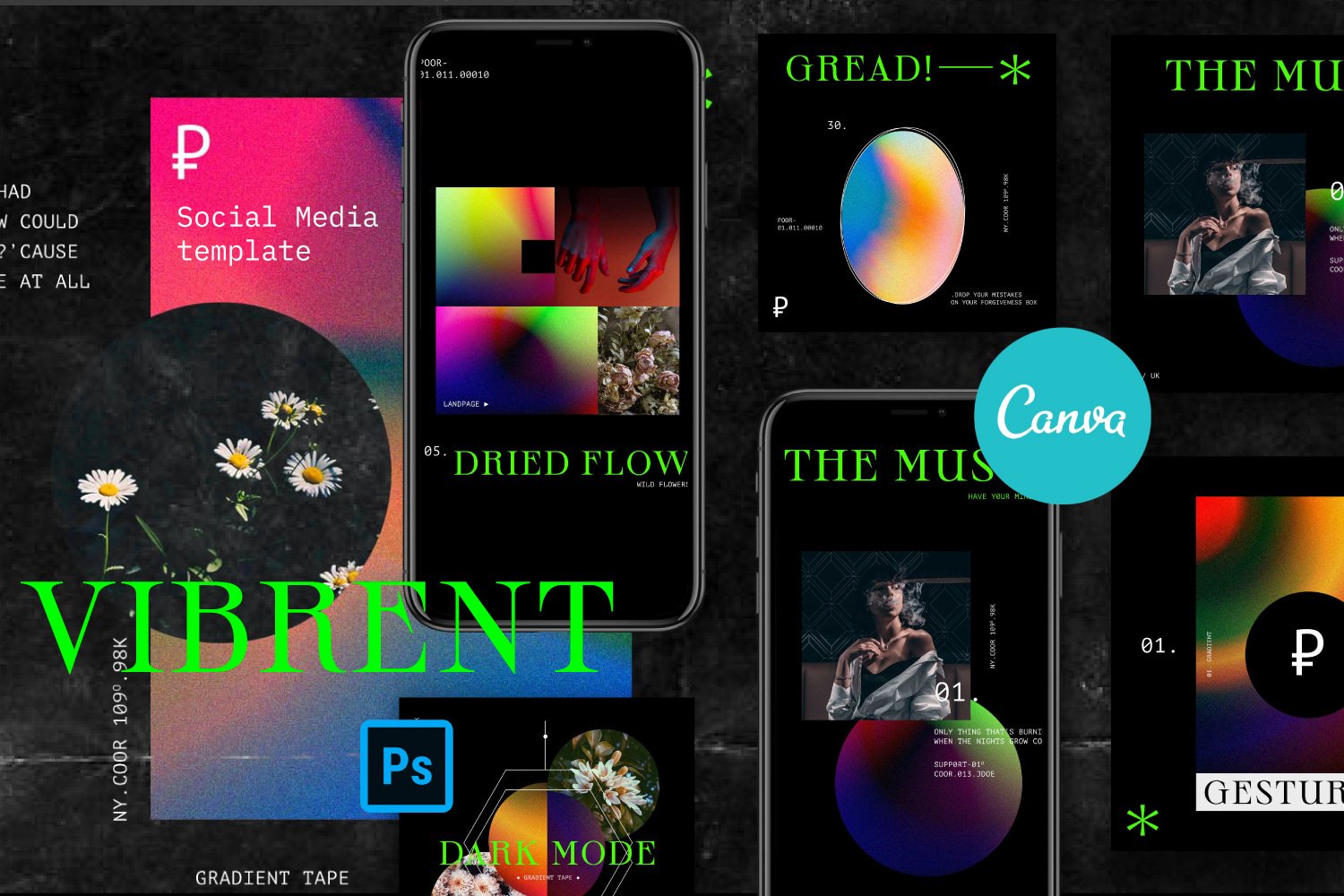 潮流暗黑潮牌品牌推广新媒体电商海报设计PSD模板 Vibrent - Canva & PS Instagram_img_2