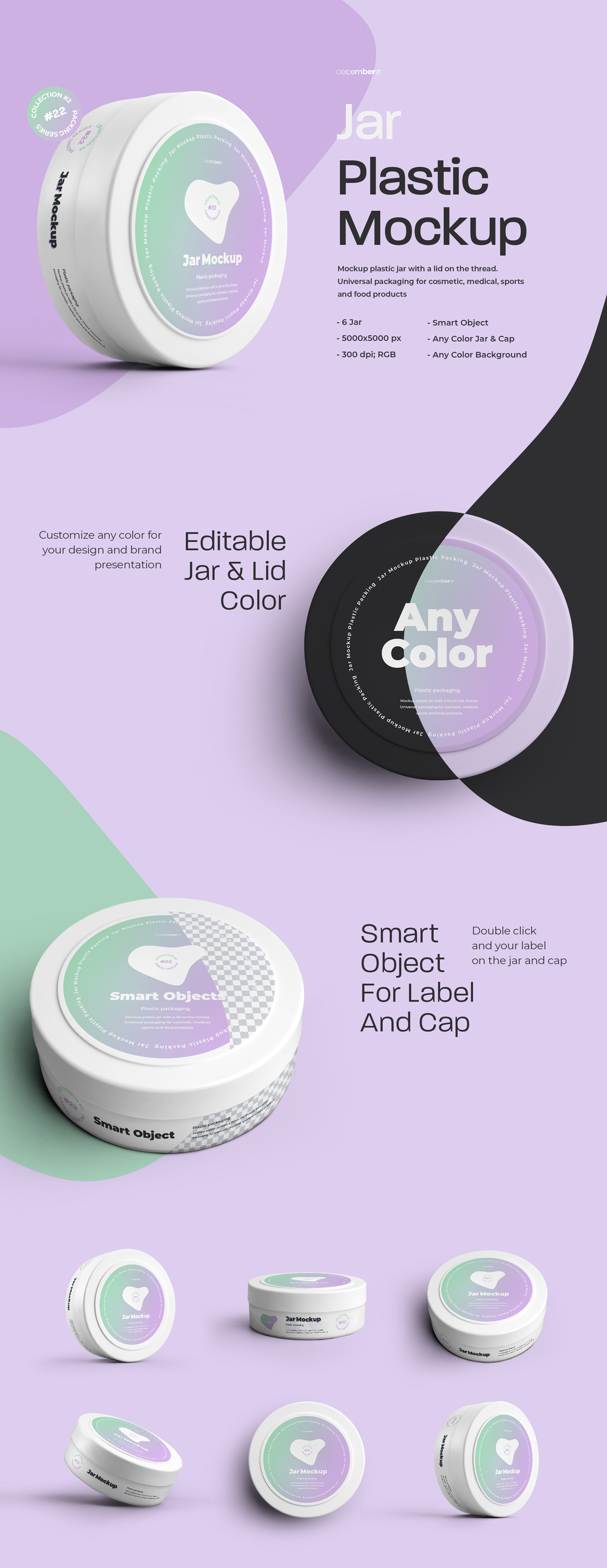 6个圆形化妆品塑料罐设计展示贴图样机 6 Mockups Plastic Circle Jar_img_2