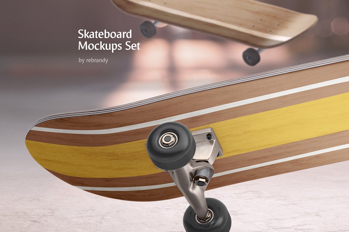 9款木质滑板外观印花图案设计展示贴图样机合集 Skateboard Mockups Set_img_2