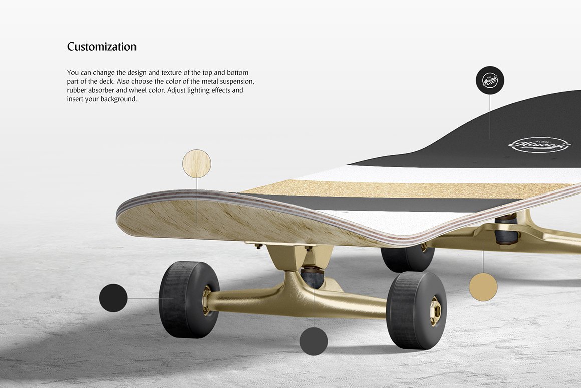 9款木质滑板外观印花图案设计展示贴图样机合集 Skateboard Mockups Set_img_2