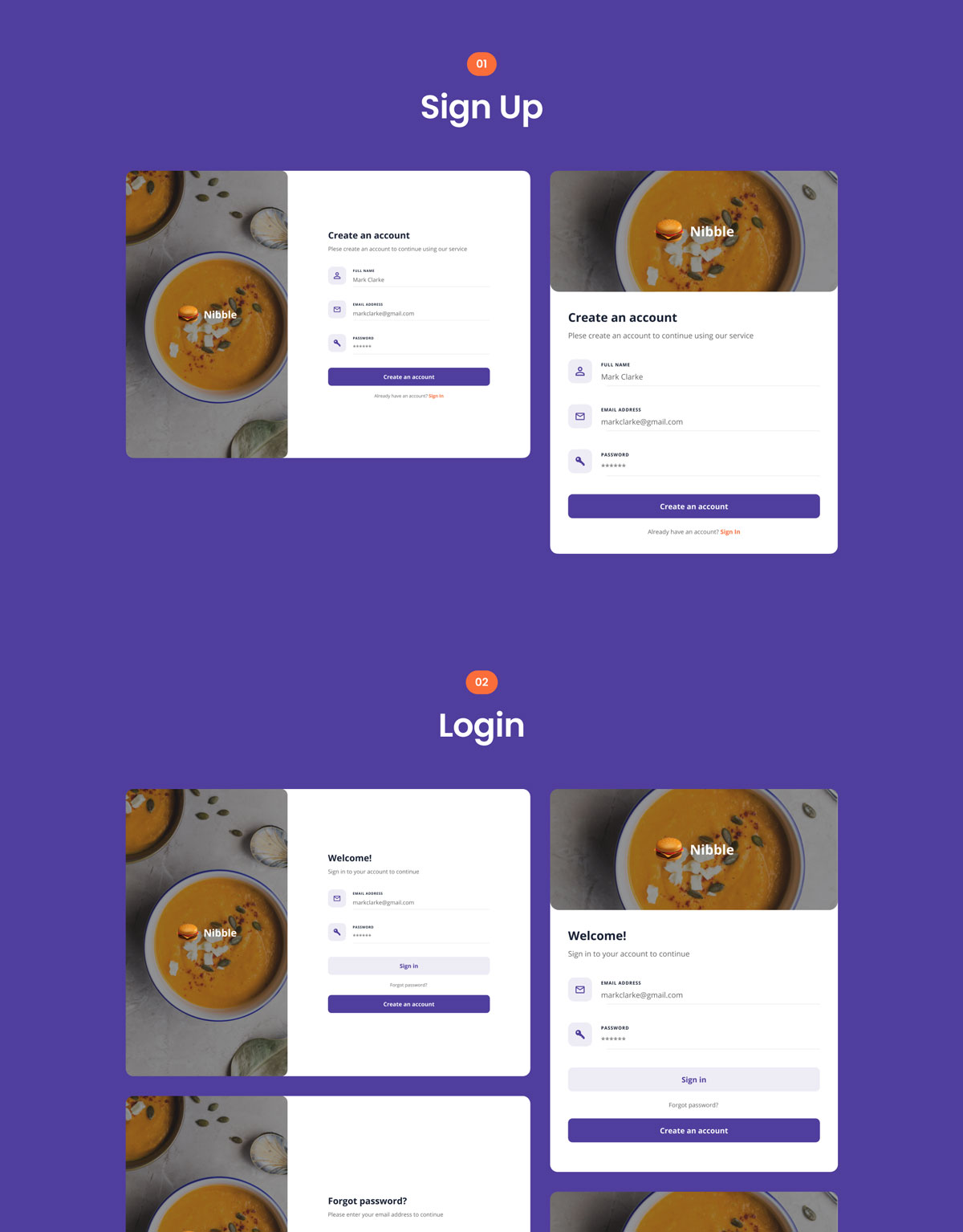 自适应食品配送外卖APP应用程序WEB界面设计UI套件素材 Nibble: Food Delivery Web UI Kit_img_2