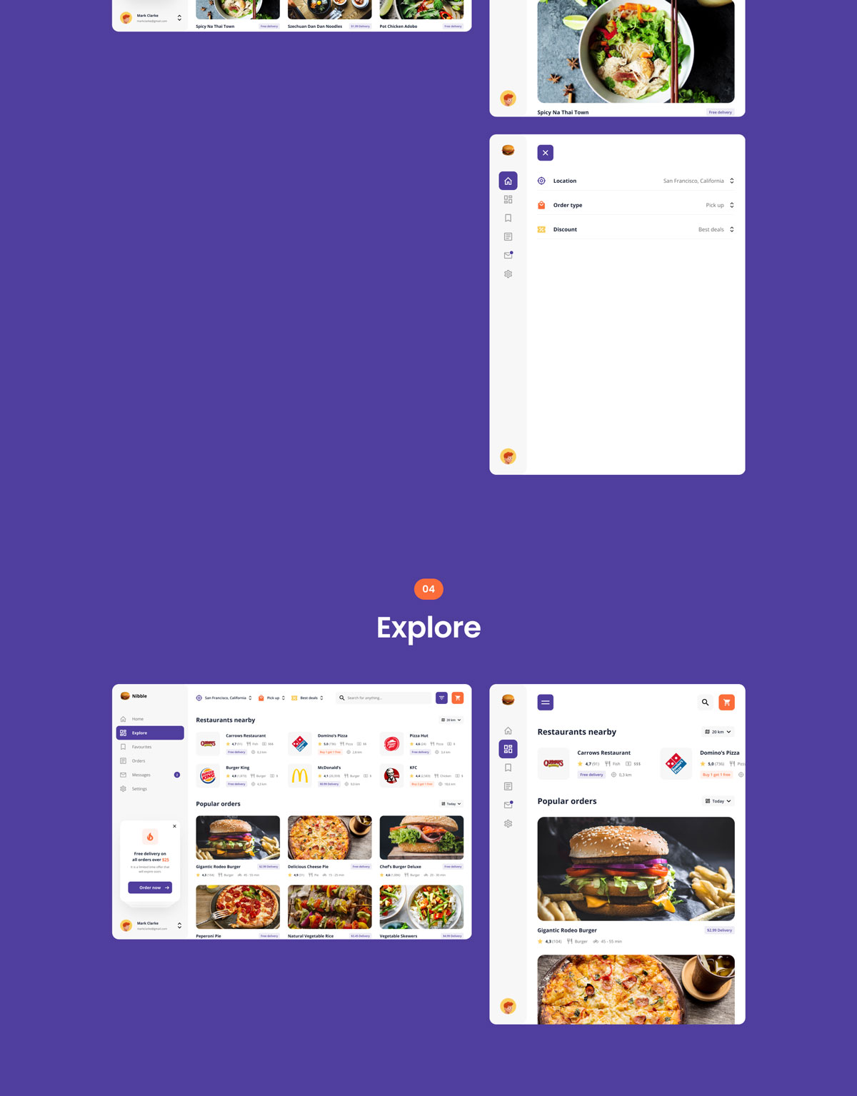 自适应食品配送外卖APP应用程序WEB界面设计UI套件素材 Nibble: Food Delivery Web UI Kit_img_2