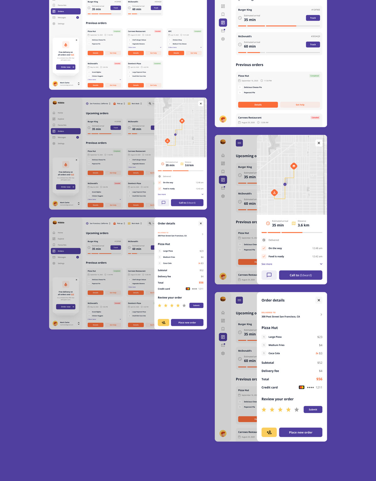 自适应食品配送外卖APP应用程序WEB界面设计UI套件素材 Nibble: Food Delivery Web UI Kit_img_2