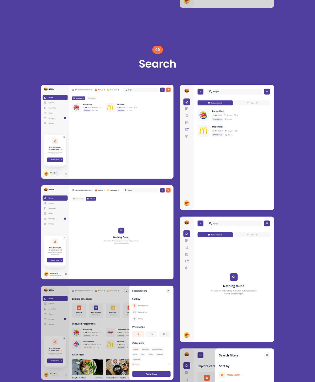 自适应食品配送外卖APP应用程序WEB界面设计UI套件素材 Nibble: Food Delivery Web UI Kit_img_2