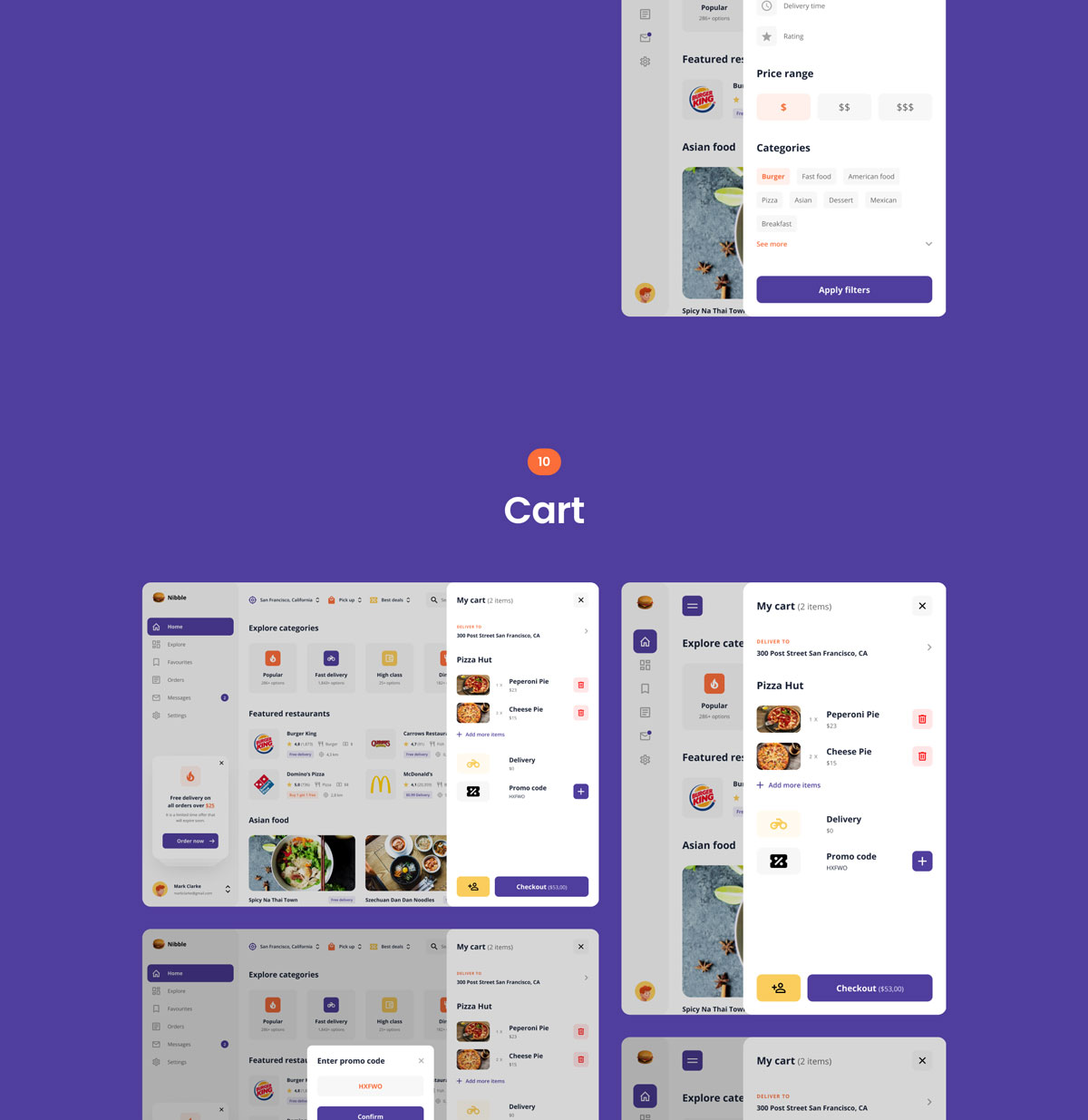 自适应食品配送外卖APP应用程序WEB界面设计UI套件素材 Nibble: Food Delivery Web UI Kit_img_2