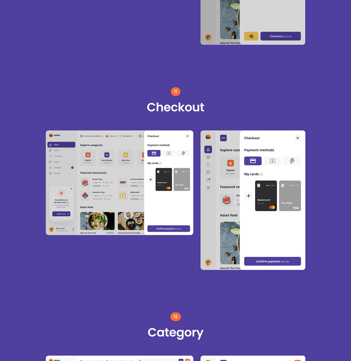 自适应食品配送外卖APP应用程序WEB界面设计UI套件素材 Nibble: Food Delivery Web UI Kit_img_2